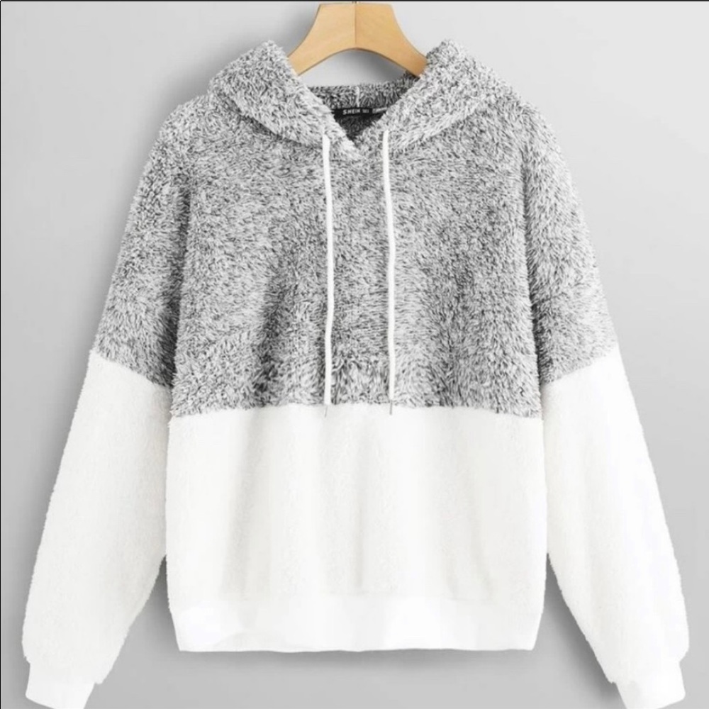 Color Block Teddy Hoodie Sweatshirt